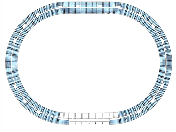 Illustration of a retractable seat layout for an exhibition and trade fair