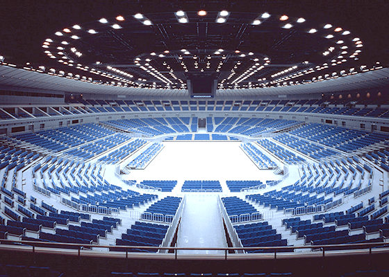 Photograph of a retractable seat layout for tennis/volleyball