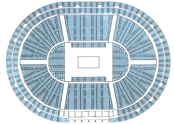 Illustration of a retractable seat layout for tennis/volleyball