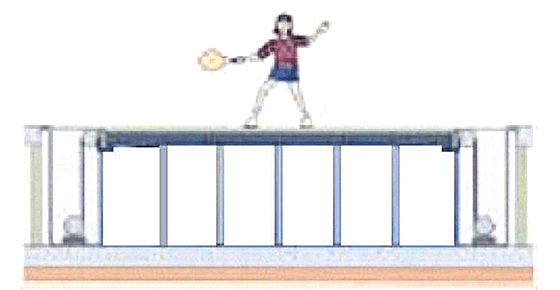 Illustration of a floor conversion system (arena for tennis and ice skating)
