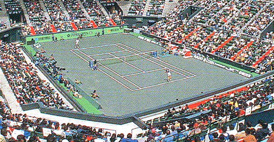 Photograph of a floor conversion system (arena for tennis and ice skating)
