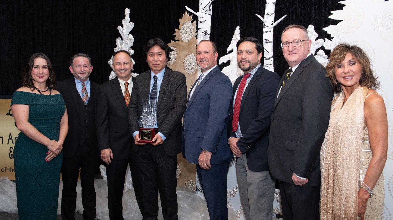 From left to right: Donna Connelly – Pearland chairman, Mark Smith – Pearland Chairman Elect, Lawrence Rominger – VP QHSE, Manabu Saga – President, Jerry Jones – Procurement Manager, Guillermo Suarez – NUB Project Manager, Joseph Lee – Facilities Manager, Carol Artz-Bucek – President and CEO of Pearland Chamber of Commerce