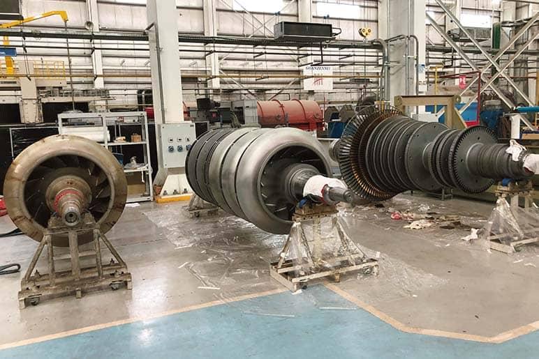 A rotor undergoing maintenance work at the shared factory