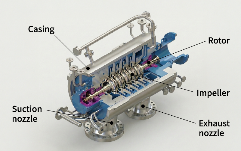 Figure 2 Structure of single-shaft and multi-stage compressor