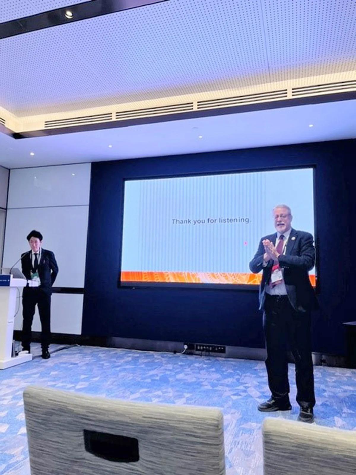 Katayama mid-presentation