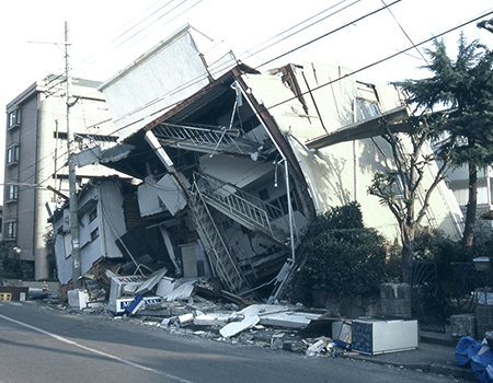 Collapsed building photograph after the Great Hanshin-Awaji Earthquake