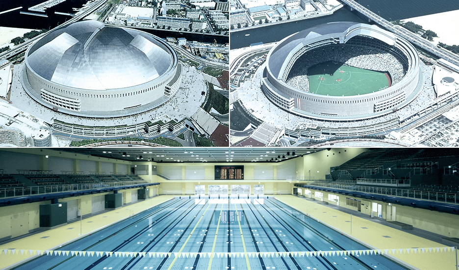 Photographs of the Fukuoka Yafuoku! Dome and Yokohama International Swimming Pool