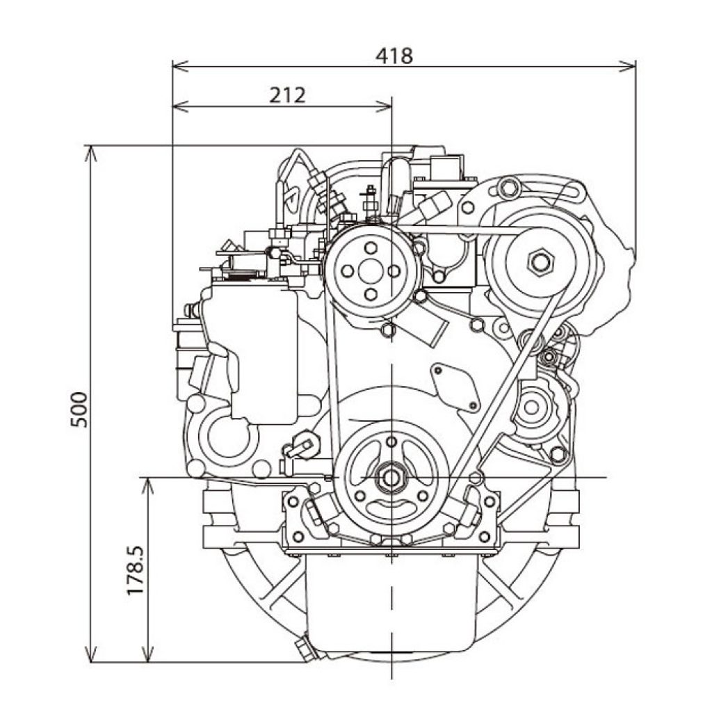 Engine MVL2E parts sketch with dimensions