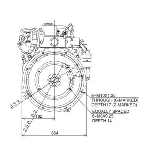 MVL3E diesel engine sketch with dimensions