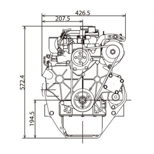 Mitsubishi diesel engine S3L2 dimensions mentioned on a machine drawing