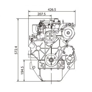 Drawing explaining dimensions of S4L2-T Diesel Engine