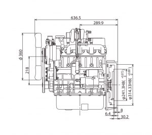 4-Cycle water-cooled diesel engine sketch