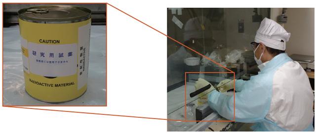 (1) Opening of a can containing radioactive reagent