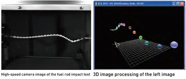High-speed camera image of the fuel rod impact test・3D image processing of the left image