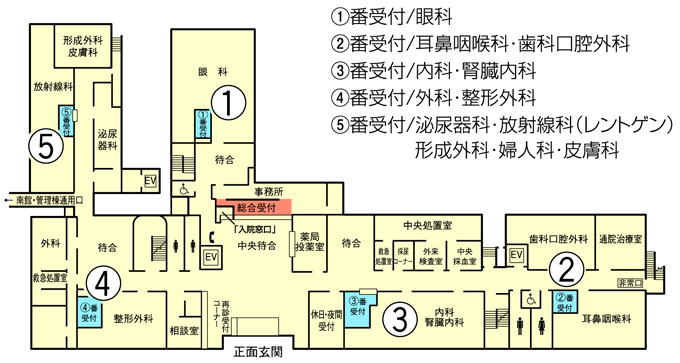 画像：正面玄関（本館1階 総合受付）