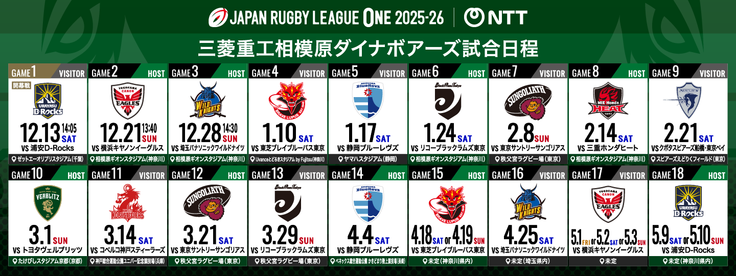 NTTジャパンラグビーリーグワン2025-26日程