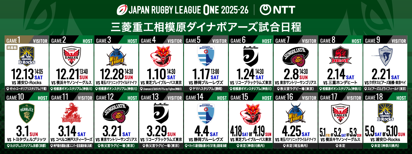 NTTジャパンラグビーリーグワン2025-26日程