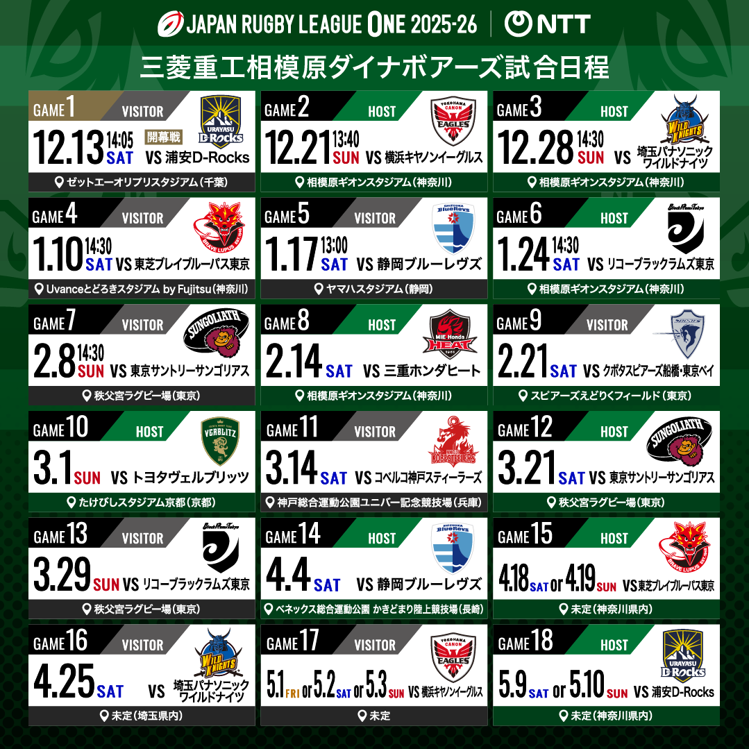 NTTジャパンラグビーリーグワン2025-26日程