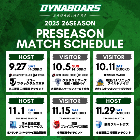 2025-26プレシーズンマッチ一覧