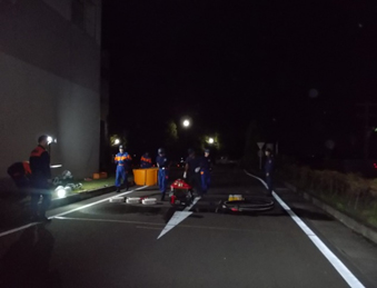ポンプ操法訓練照明状況(工場棟南側通路)2 ポンプ操法訓練照明状況(工場棟南側通路)2