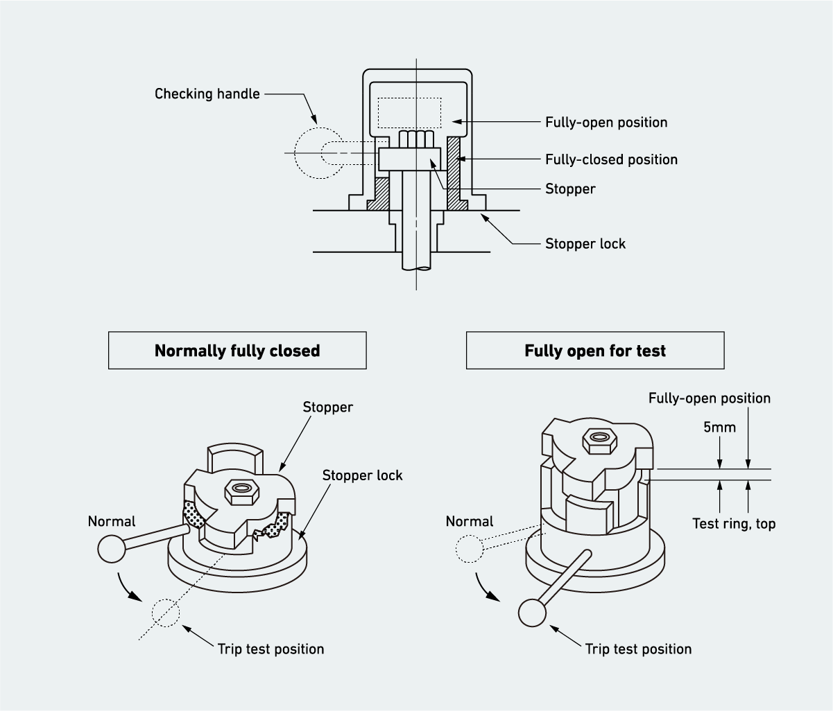 Example showing the mechanical vertical type trip throttle valve