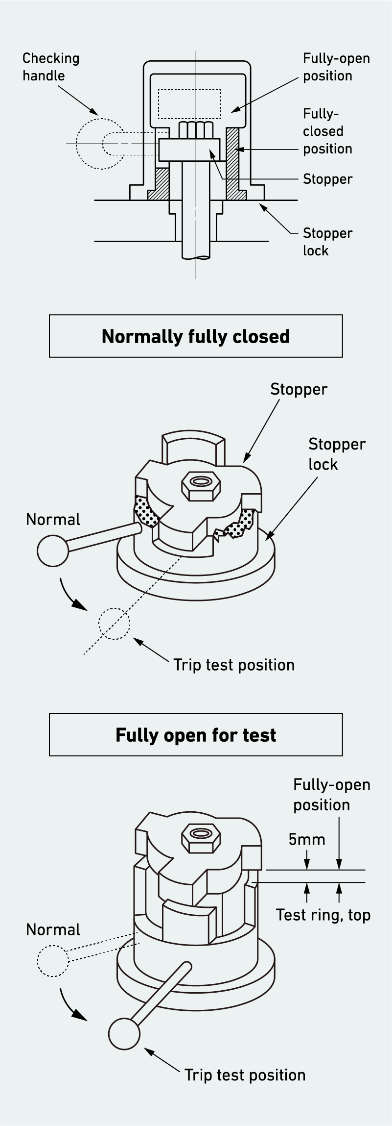 Example showing the mechanical vertical type trip throttle valve