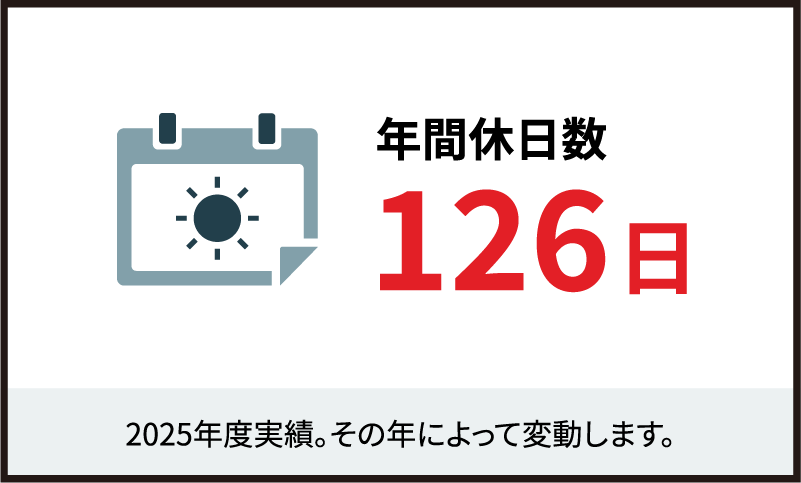 年間休日数 126日 2025年度実績。その年によって変動します。