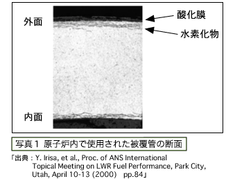 原子炉内で使用された被覆管の断面