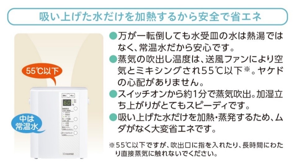 吸い上げた水だけを加熱するから安全で省エネ