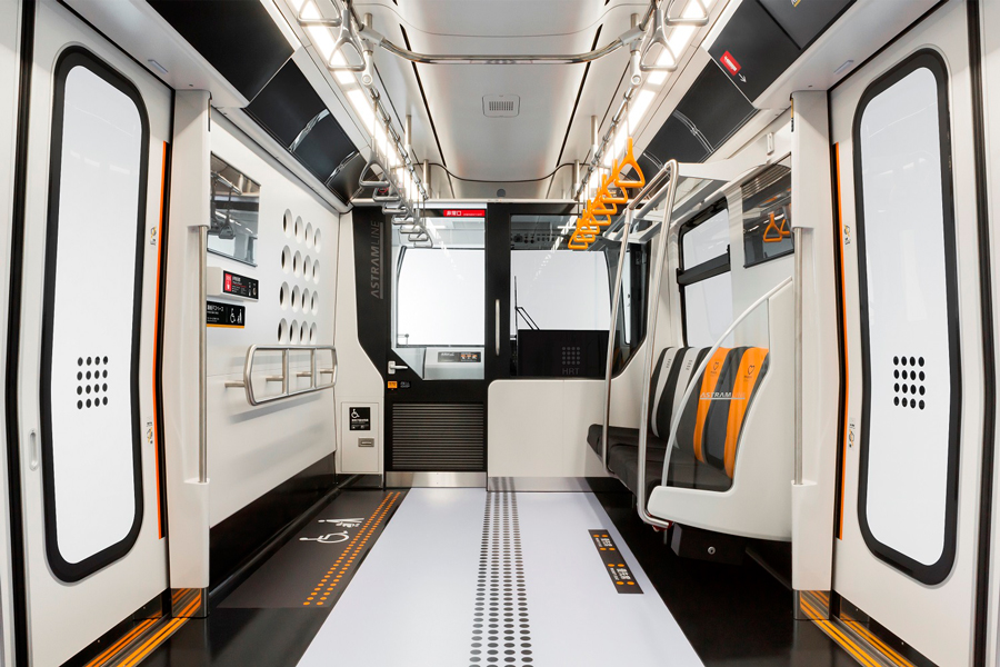 Interior of the Astram Line’s new 7000-Series carriages (photo courtesy of Hiroshima Rapid Transit Co., Ltd.)