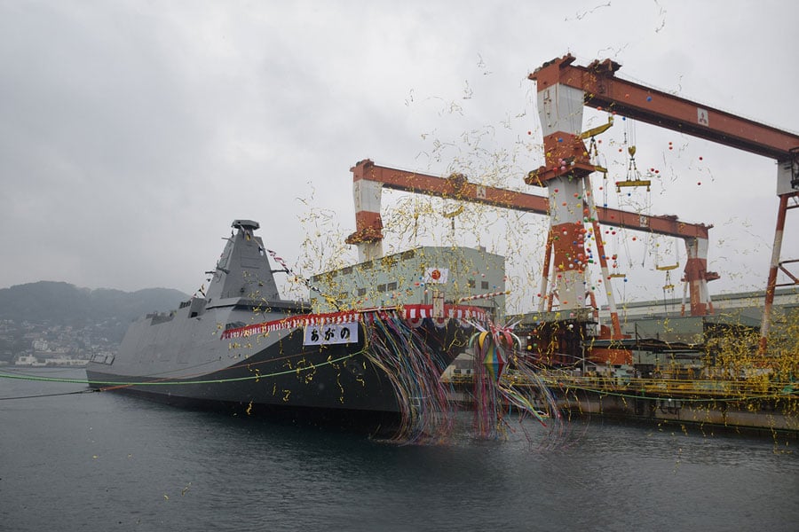 防衛省向け3,900トン型護衛艦「あがの」の命名・進水式を長崎で