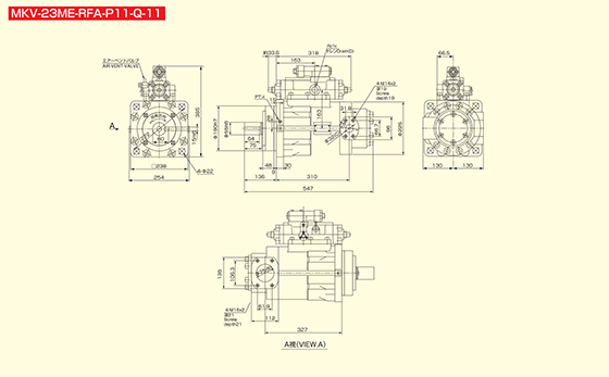 MKV-23ME（水グリコール、脂肪酸エステル油用、P11制御器付）の寸法図