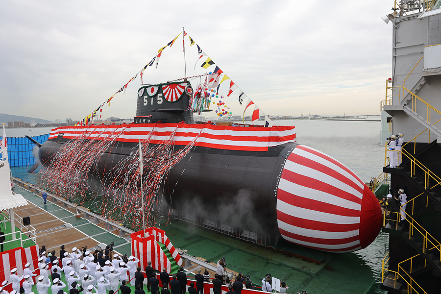 防衛省向け3,000トン型潜水艦「じんげい」の命名式・進水式を神戸造船