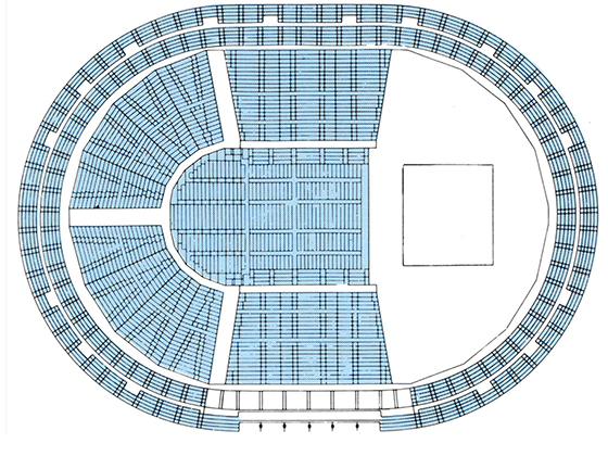 Photograph of a retractable seat layout for an exhibition and trade fair