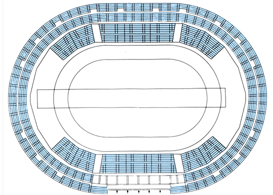 可動席のレイアウトパターン　室内陸上競技場のイラスト