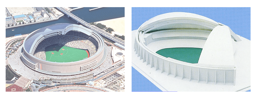 Photograph of a multi-mode-type retractable roof in the open position (FUKUOKA PayPay DOME)