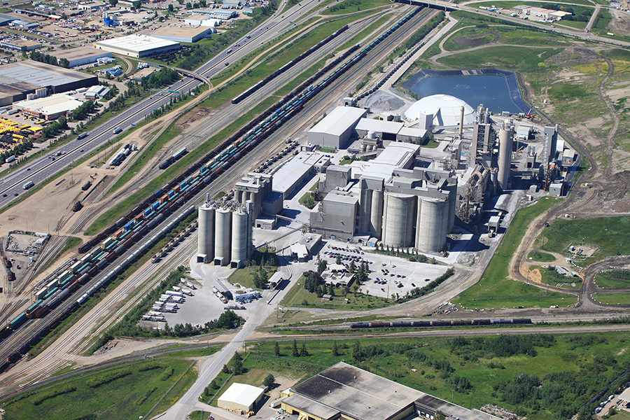 Aerial photo of Lehigh Cement Plant in Edmonton, Alberta