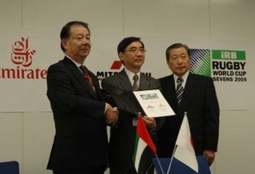 At the signing ceremony of IRB Rugby World Cup Sevens 2009 sponsorship