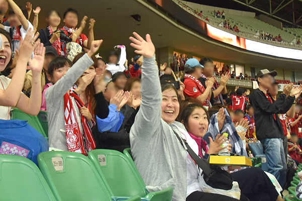 The delighted participants as the Reds score