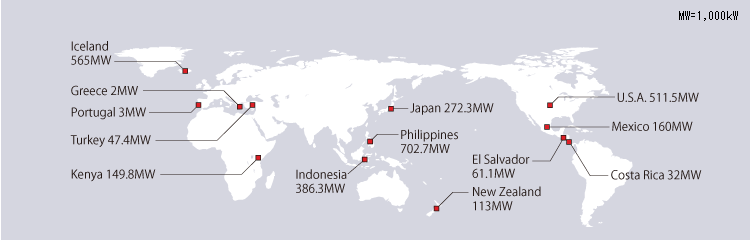 Geothermal power plants delivered (as of December 2010, based on total capacity)