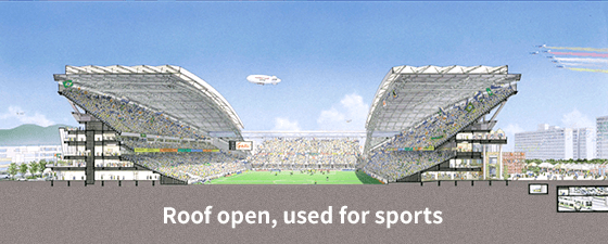 Image of retractable roof in the open position (as used for sports)