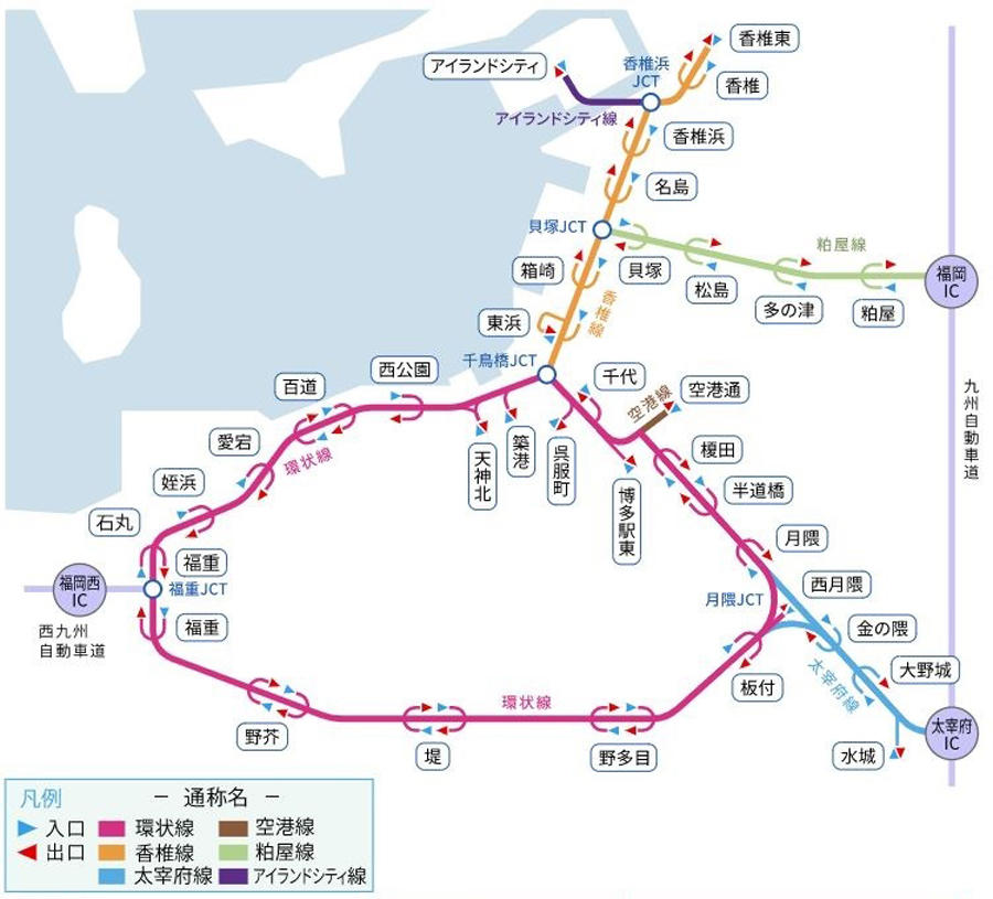福岡都市高速　路線概略図