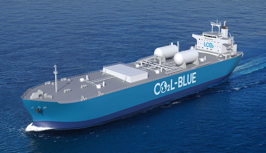 外航液化CO2輸送船（LCO2船）のイメージ図