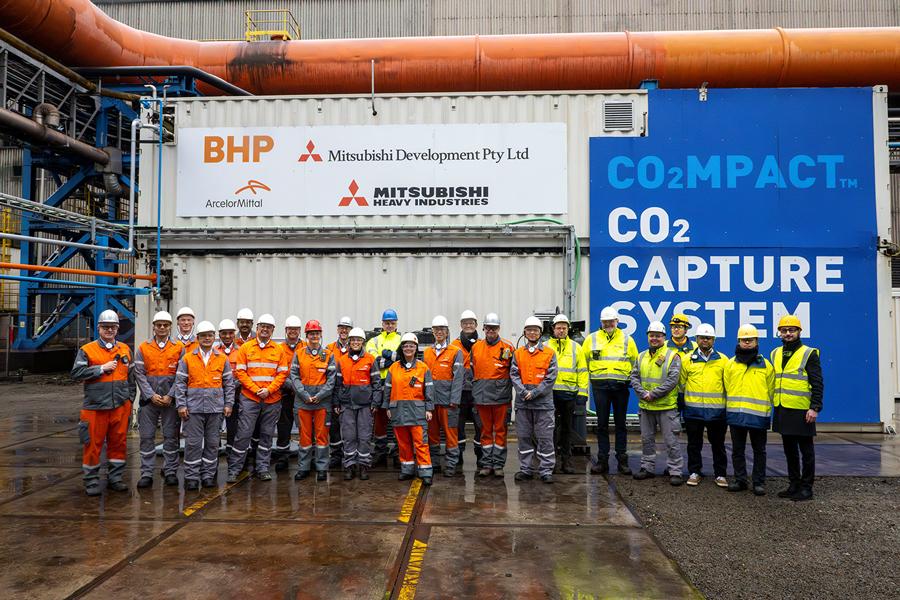Members of the project team for ArcelorMittal, BHP, MDP and MHI recently visiting the pilot plant in Gent, Belgium