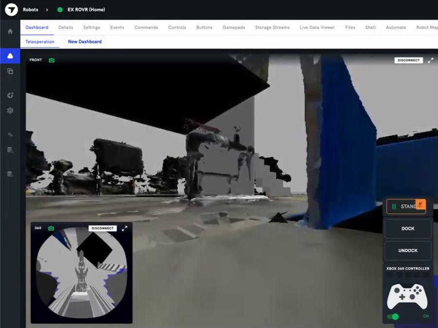 Screenshot of a simulated EX ROVR "ASCENT" being controlled from DroneDeploy's web interface.