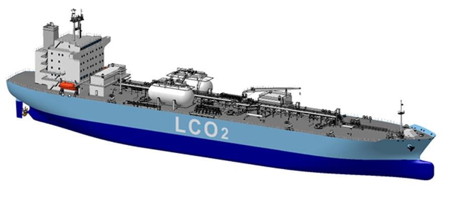 〔液化CO2輸送船(LCO2船)のイメージ図〕