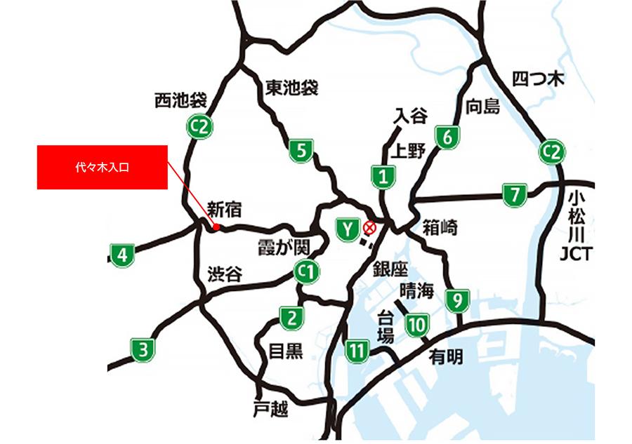 実証実験場所：高速4号新宿線（上り）代々木入口の合流部付近1