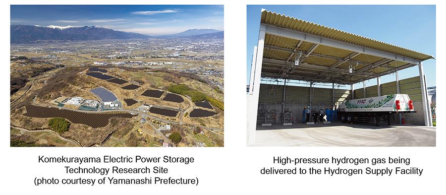 Komekurayama Electric Power Storage Technology Research Site (photo courtesy of Yamanashi Prefecture) High-pressure hydrogen gas being delivered to the Hydrogen Supply Facility
