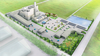 [Architectural rendering of the waste incineration plant<br/> in central Iwate]